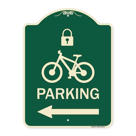 Signmission Parking W/ Lock Cycle & Left ArrowHeavy-Gauge Aluminum Architectural Sign, 24" x 18", G-1824-23474 A-DES-G-1824-23474